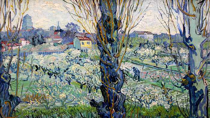 'View of Arles-Orchard in Bloom with Poplars', 1890 (oil on canvas)