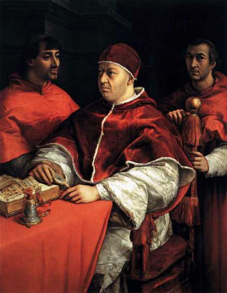 RAPHAEL (1483-1520) - 'Pope Leo X with Cardinals Giulio de’Medici and Luigi de’Rossi', c. 1518 (oil on panel)