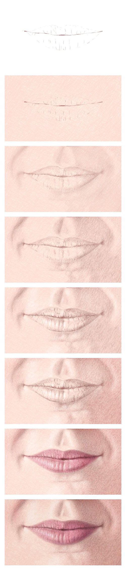 Color Pencil Portraits - How to Draw the Mouth: Steps 1-8