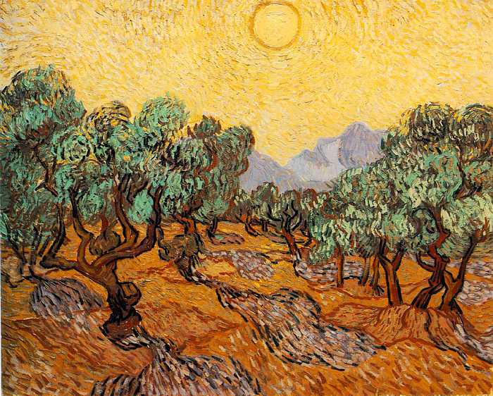 'Olive Trees with Yellow Sky and Sun', 1890 (oil on canvas)