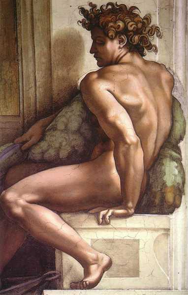 Michelangelo (1475-1564) 'Ignudi detail from the Sistine Chapel Ceiling', c.1508-12 (fresco)