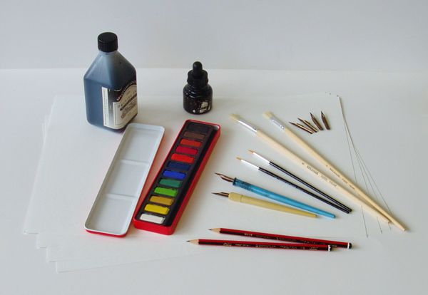 Sketching Art Materials with Pen & Wash