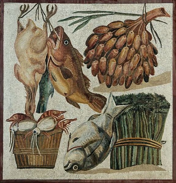 Still Life of Poultry, seafood and Vegetables